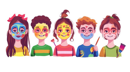 Children's Day vector design and PNG of kids painting their faces, perfect for use in school events, artistic activities, or children's parties, isolated on white