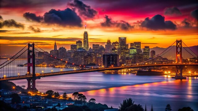San Francisco Nightscape Silhouette - City Skyline at Dusk