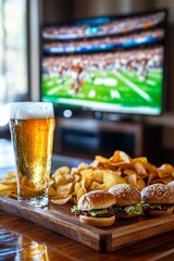 Game night setup with snacks and beer.