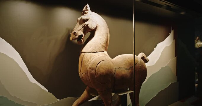 Chengdu, Sichuan, China. Pottery Horse. Of Three Kingdoms Period. Wuhou Memorial Temple Known As Memorial Temple Of Marquis Wu. Ancient Clay Sculpture Horse