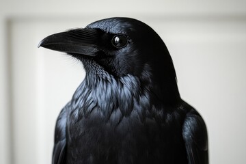 A close-up view of a black bird perched on a table