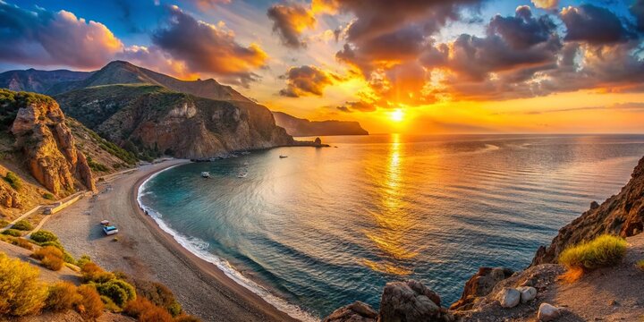 Santorini Sunrise: Golden Light on Monolithos Beach, Greece