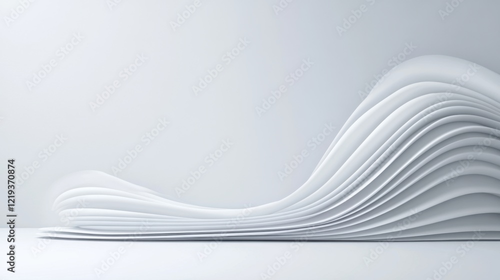 Poster abstract white curved paper waves on a minimalistic background for creative design projects