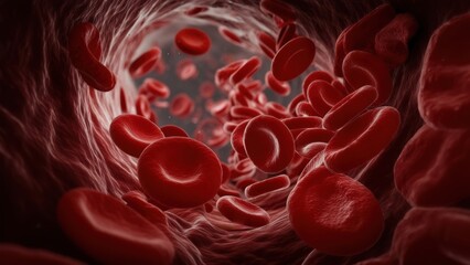 Flow of red blood cells through human veins in a detailed biological illustration