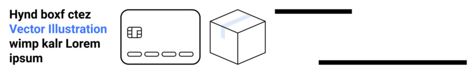 Rectangular text box with placeholder text, outline of a 3D cube, and two horizontal lines. Ideal for design, technology, architecture, presentations, minimalism creativity modern graphics. Landing