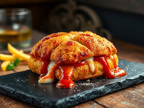 Crispy Pancerotto with Tomato & Mozzarella - Deep Fried Italian Pastry Close-up