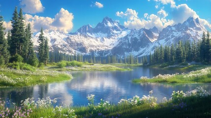 Fototapeta premium Picturesque Mountain Lake Landscape in Springtime