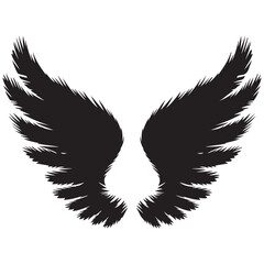 Angel or bird wings silhouette Vector illustration isolated on white background.