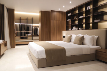 Modern bedroom design featuring a spacious layout and elegant decor in a luxury residence