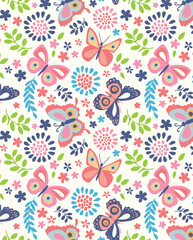 Butterfly and Floral Pattern – Whimsical Seamless Kids Background
