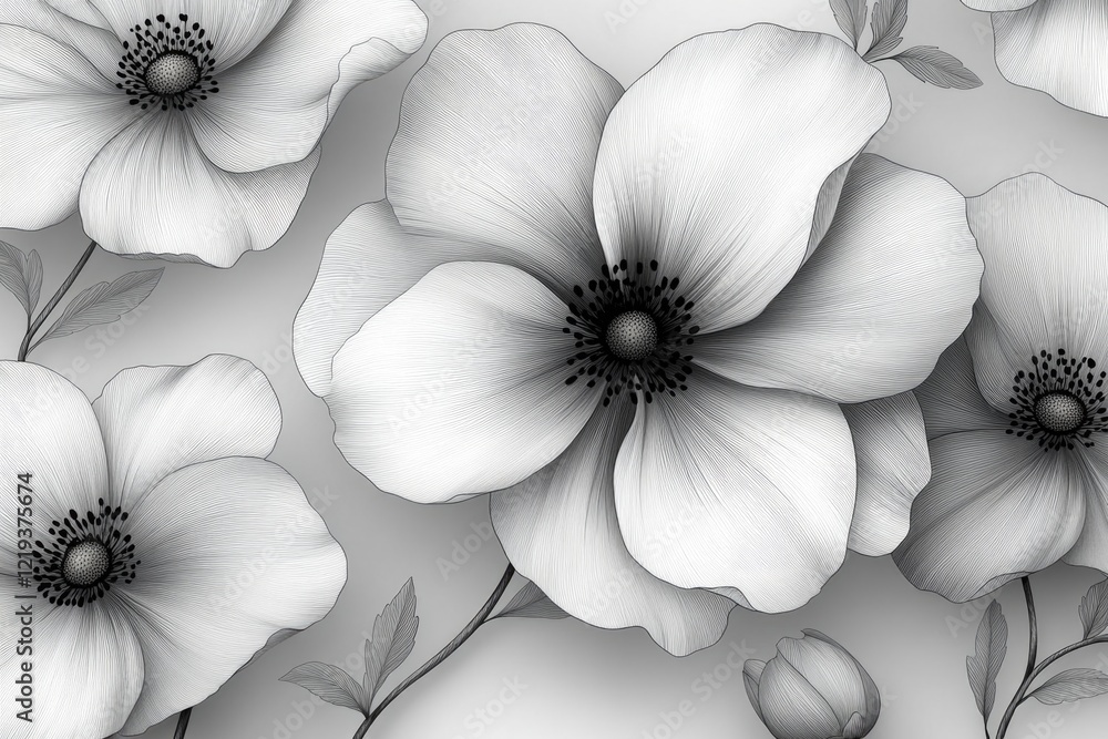 Poster a bouquet of flowers captured in black and white, perfect for using as a simple yet elegant design e
