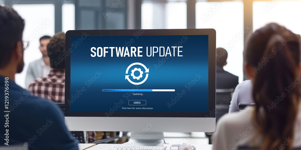 Aufkleber software update on computer for brisk version of device software upgrade