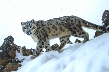 Obraz premium Majestic Snow Leopard in Winter Wonderland