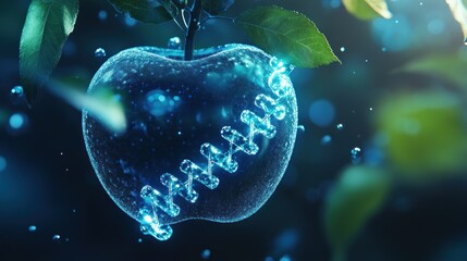 Glowing apple with DNA strand.