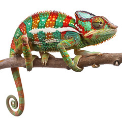 Obraz premium Vibrant Chameleon on Branch Exotic Reptile Colorful Scales