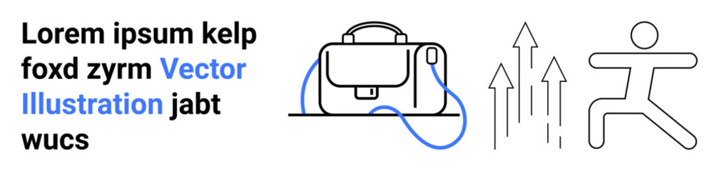Briefcase symbolizes business, three arrows signify growth, and running figure indicates progress. Ideal for business, entrepreneurship, development, career growth, success, strategic planning