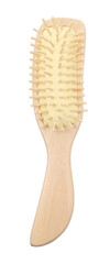 New wooden hair brush isolated on white, top view
