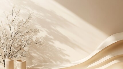 Beige Aesthetic Minimalist Scene With Dried Flowers