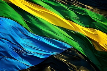 National flag of the Commonwealth of the Bahamas waving in the wind against blue sky