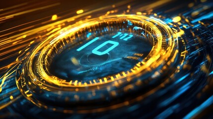 Futuristic digital countdown timer interface.