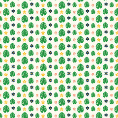 Monstera leaves tropical seamless pattern isolated on white background.