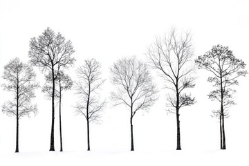 A group of trees standing in the snowy winter landscape
