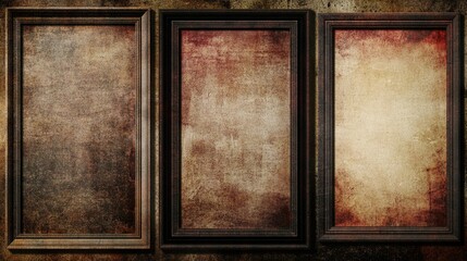 Fototapeta premium A collection of three framed photographs or artwork displayed on a wall