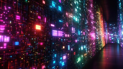 Naklejka premium A blurred view of a modern data center corridor,