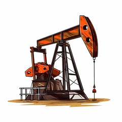 An oil well, brown, icon, color sketch highlighted on a white background, without people, a picture, an image for printing on a T-shirt
