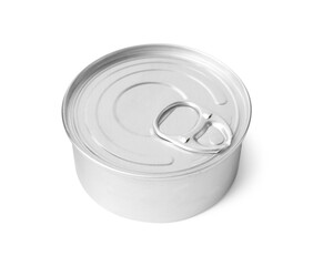 One closed tin can isolated on white