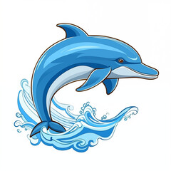 Obraz premium Dolphin jumping out of the water, side view, color image, sketch, icon, minimalism, solitude, close-up, animal, concept, nature