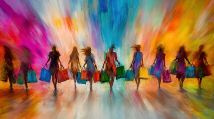 Naklejka premium Vibrant Shopping Scene with Colorful Gift Bags