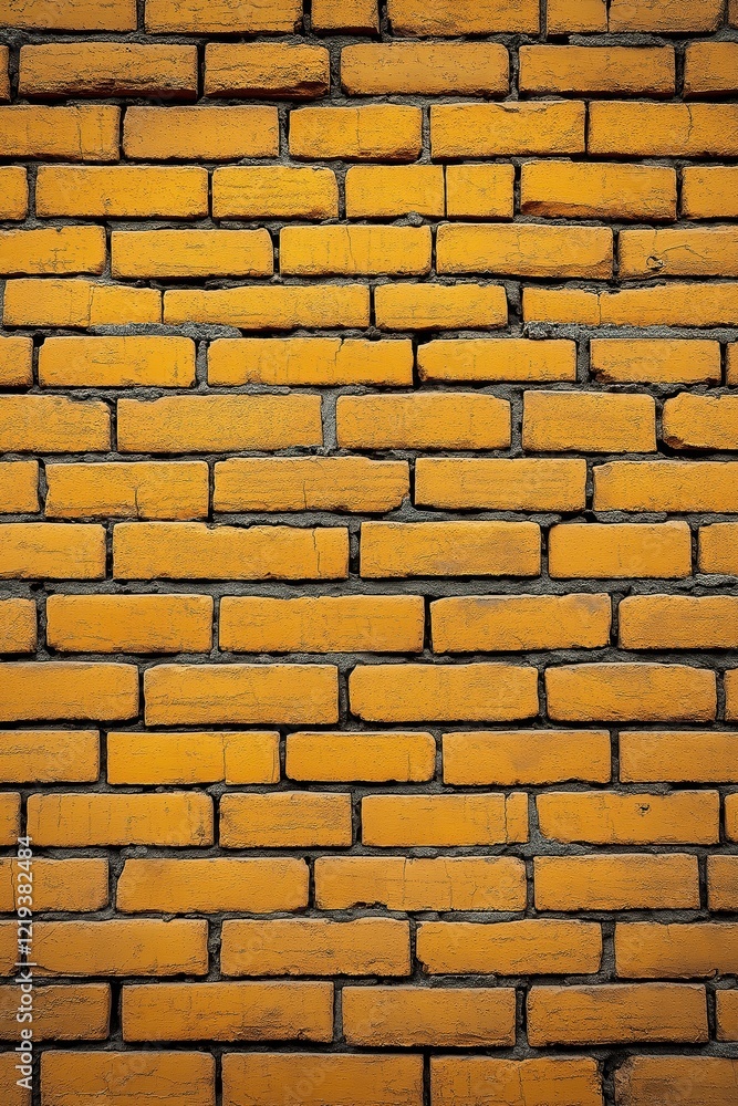 Aufkleber closeup view of bright yellow painted brick wall. horizontal rows of rectangular bricks create textu
