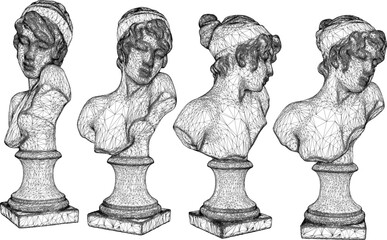 vector illustration sketch image silhouette design statue half body beautiful woman princess roman greek classic vintage ethnic europe