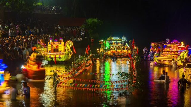 HD footage of Boat festival organized on the occasion of Tripurari Pournima celebrated at Vitthalapur Sankhali in Goa