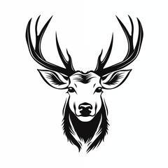 Fototapeta premium Deer head, deer with horns, icon, simple black and white sketch highlighted on a white background, without people, picture, image for printing on a T-shirt