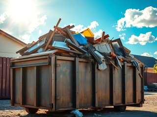 Loaded Dumpster Residential Debris Removal Vivid Colors - Construction Waste
