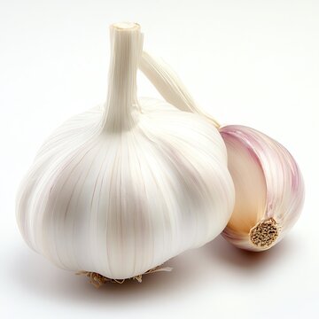 Fresh garlic bulbs showcasing their raw, natural beauty on a clean background.