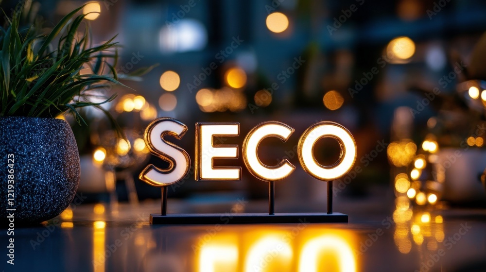 Poster brightly lit display with clean lines and natural elements