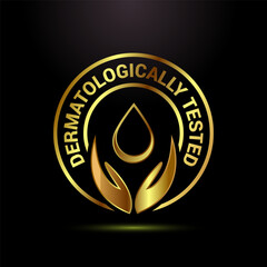 Dermatologically tested icon design, dermatology test and dermatologist clinic icon in gold color style