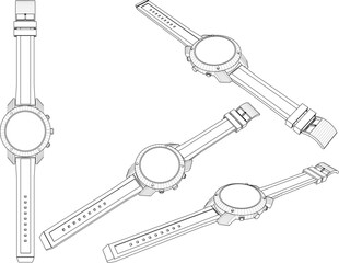 vector sketch of a youth watch design with a leather watch strap