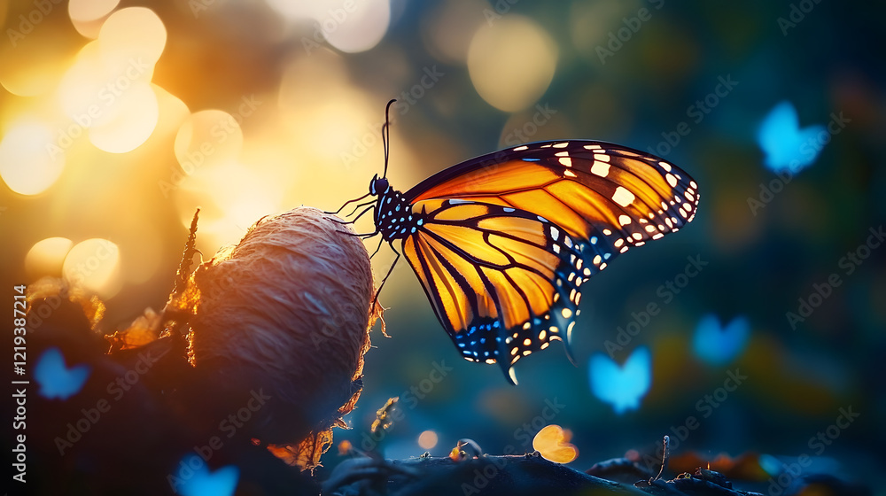 Poster a visual metaphor of a butterfly emerging from a cocoon, representing transformation and freedom