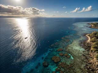 Serene Deep Sea: Sunlit Azure Waters & Peaceful Underwater Landscape