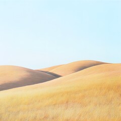 Dreamy Landscape of Rolling Hills Covered in Golden Light