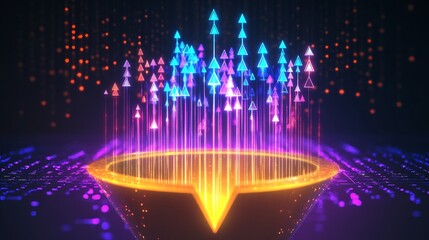 Demand generation strategies illustrated glowing charts and vibrant arrows forming a radiant funnel representing the process of attracting nurturing and converting leads