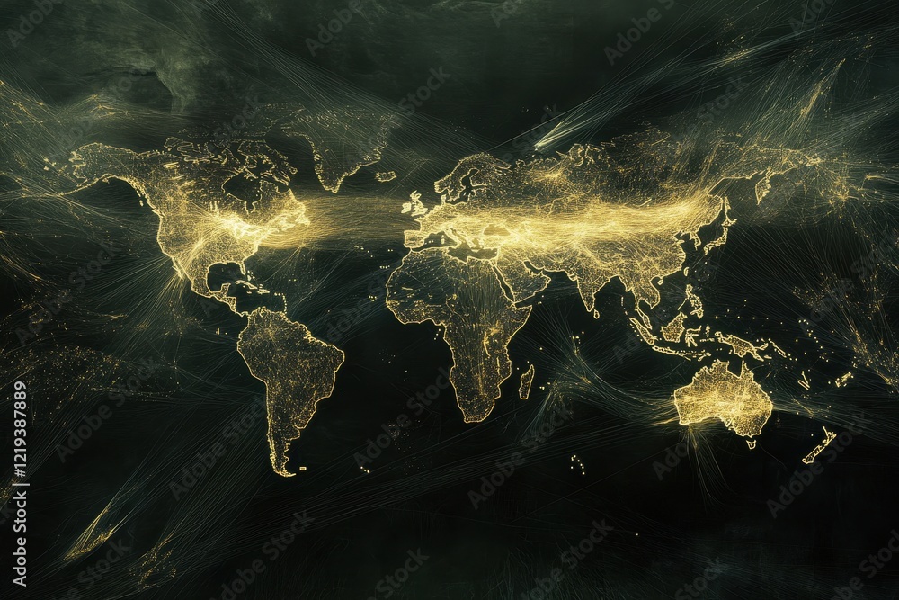 Poster image of a world map with the wide spread of the internet out there . world map,global communication