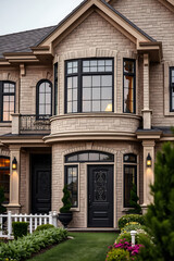 Obraz premium Magnificent Brick Home Exterior: Modern Architecture, Elegant Design, and Luxurious Landscape