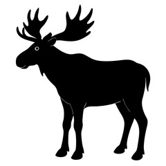 Obraz premium moose black silhouette vector, Simple silhouette Design vector icon with white background. Wild animal silhouette