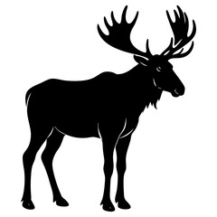 moose black silhouette vector, Simple silhouette Design vector icon with white background. Wild animal silhouette