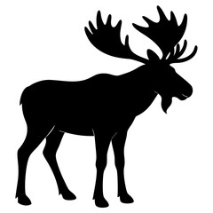moose black silhouette vector, Simple silhouette Design vector icon with white background. Wild animal silhouette